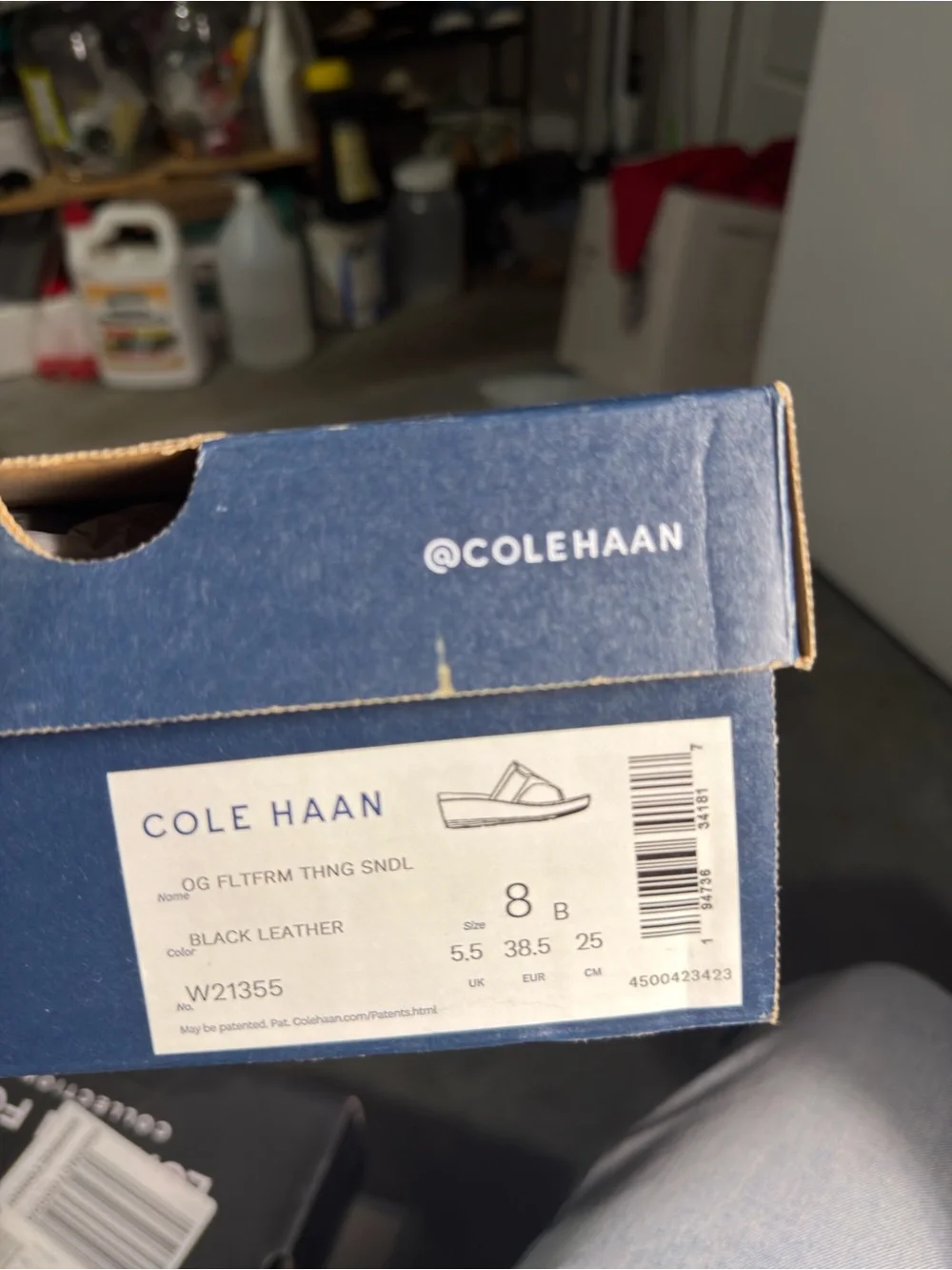 Cole Haan Black Leather Thong Sandals with Gold Hexagon Hardware